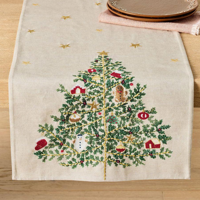 Nostalgic Embroidered Tree Table Runner - Multi