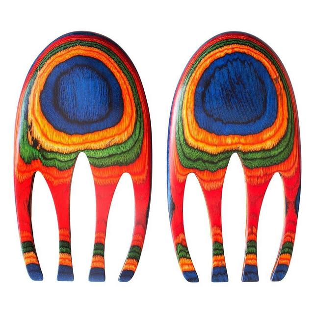 Baltique Marrakesh Collection Salad Hands Serving Utensil Set, Colorful Wooden Salad Servers