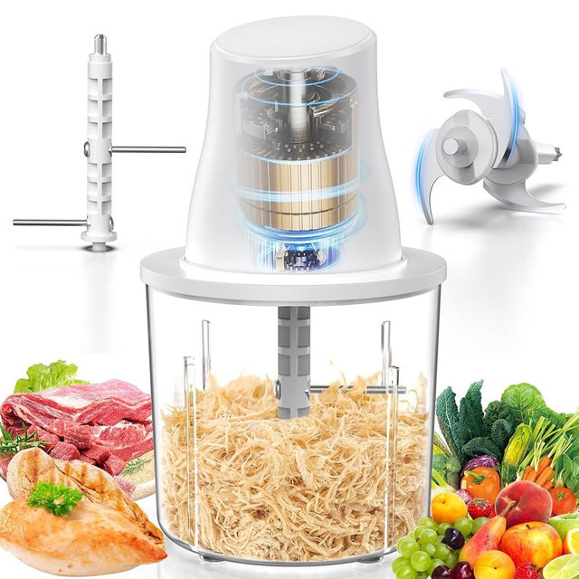 TURNRISE Electric Chicken Shredder Tool: 250W Multifunctional Press-to-Operate Meat Shredder Tool with Large Capacity - Meat Grinder for Chicken Breast, Meats, Fruits, Vegetables, Nuts (White)