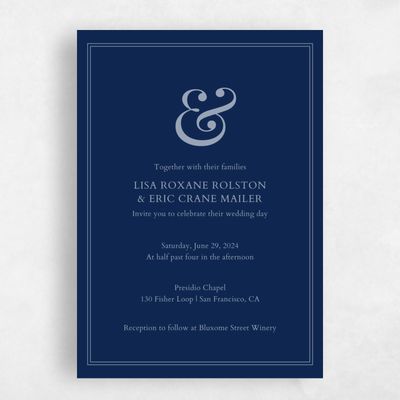 Navy, Blue Wedding Invitation - Verona Portrait