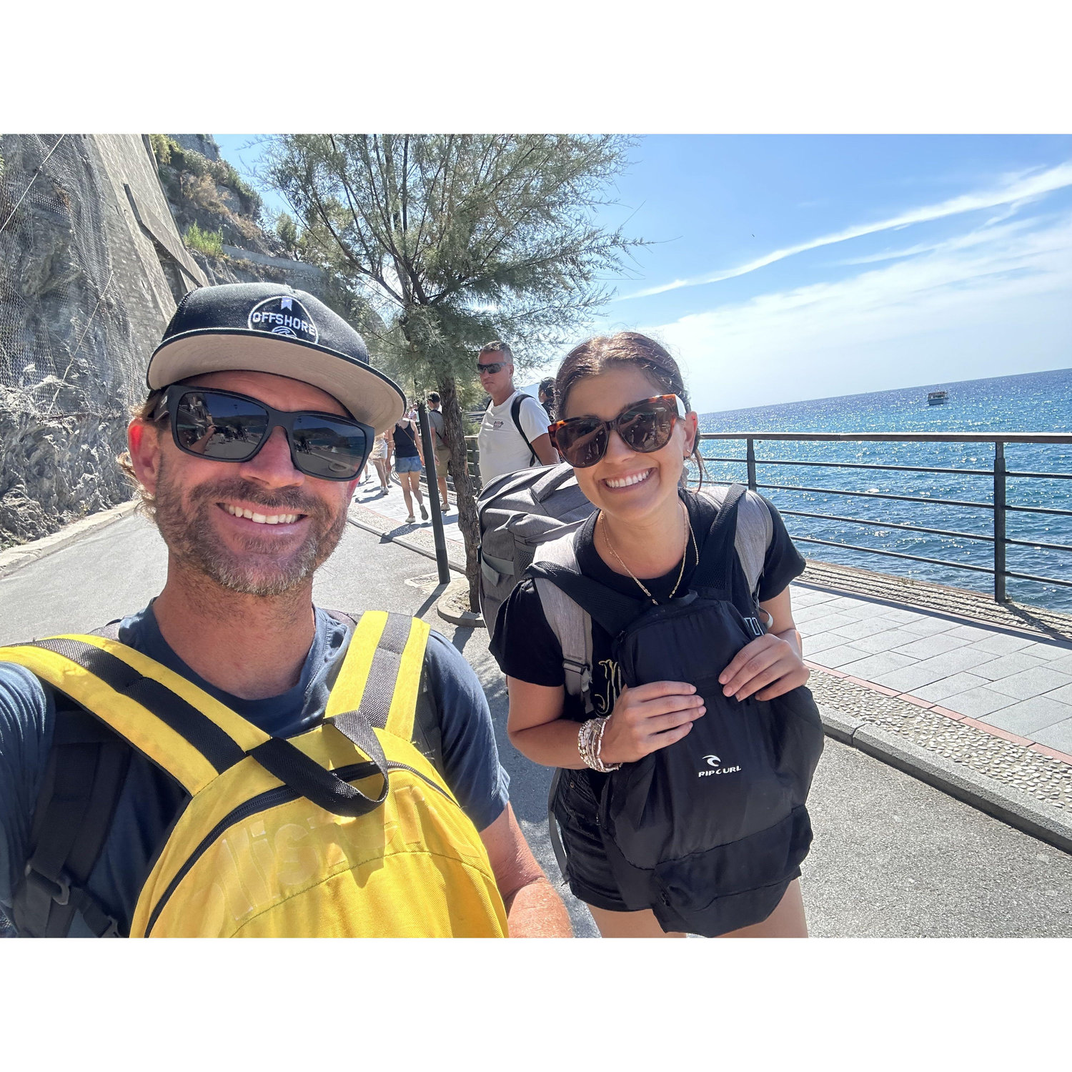 Cinque Terre, Italy. We thought it would be a good idea to do backpacks, instead of suitcases...it was not. lol