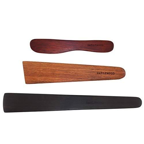 3-Piece Wooden Kitchen Cooking Utensil Set - Comes w/a Thin Wood Spatula Flipper, Wooden Cast Iron Scraper Stirrer and Butter Turner/Cheese Spreader - Wooden Utensils Set - Made in USA-EJB