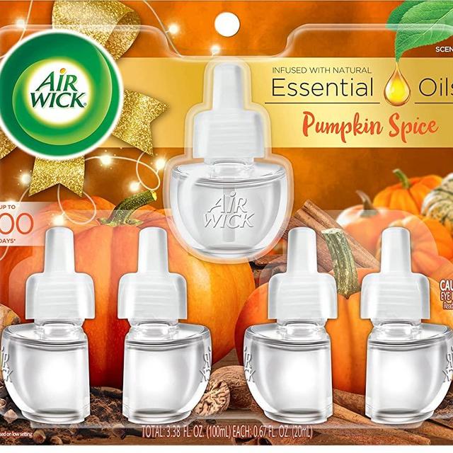 Air Wick Plug in Scented Oil 5 Refills, Pumpkin Spice, Fall Scent, Fall Spray, (5x0.67oz), Essential Oils, Air Freshener, Packaging May Vary, Pumpkin Spice