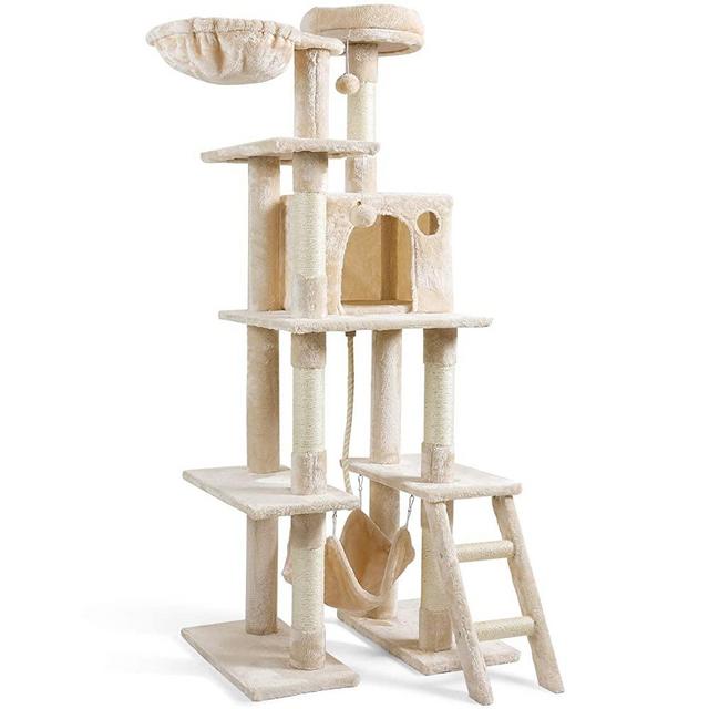 rabbitgoo Cat Tree Cat Tower 61-inch Multi-Level Kitten House Condo with Scratching Posts & Hammock, Large Cat Stand Furniture Climbing Play House Center with Plush Perch for Indoor Activity Relaxing