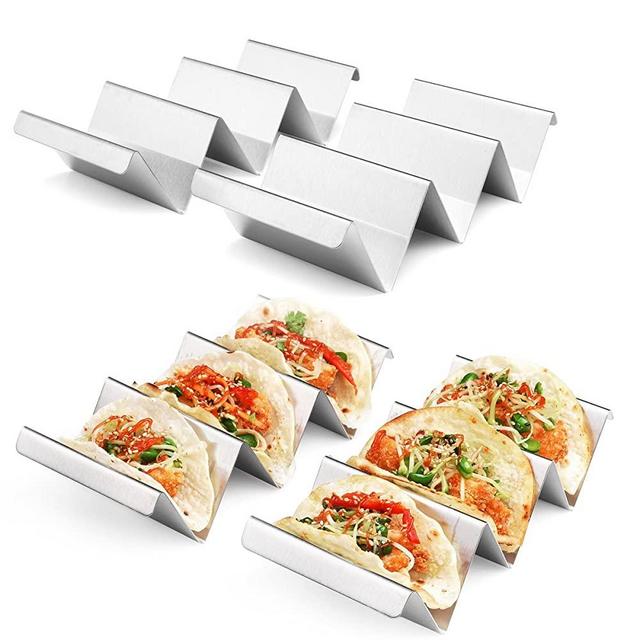 Taco Holders 4 Packs - Stainless Steel Taco Stand Rack Tray Style by Artthome, Oven Safe for Baking, Dishwasher and Grill Safe