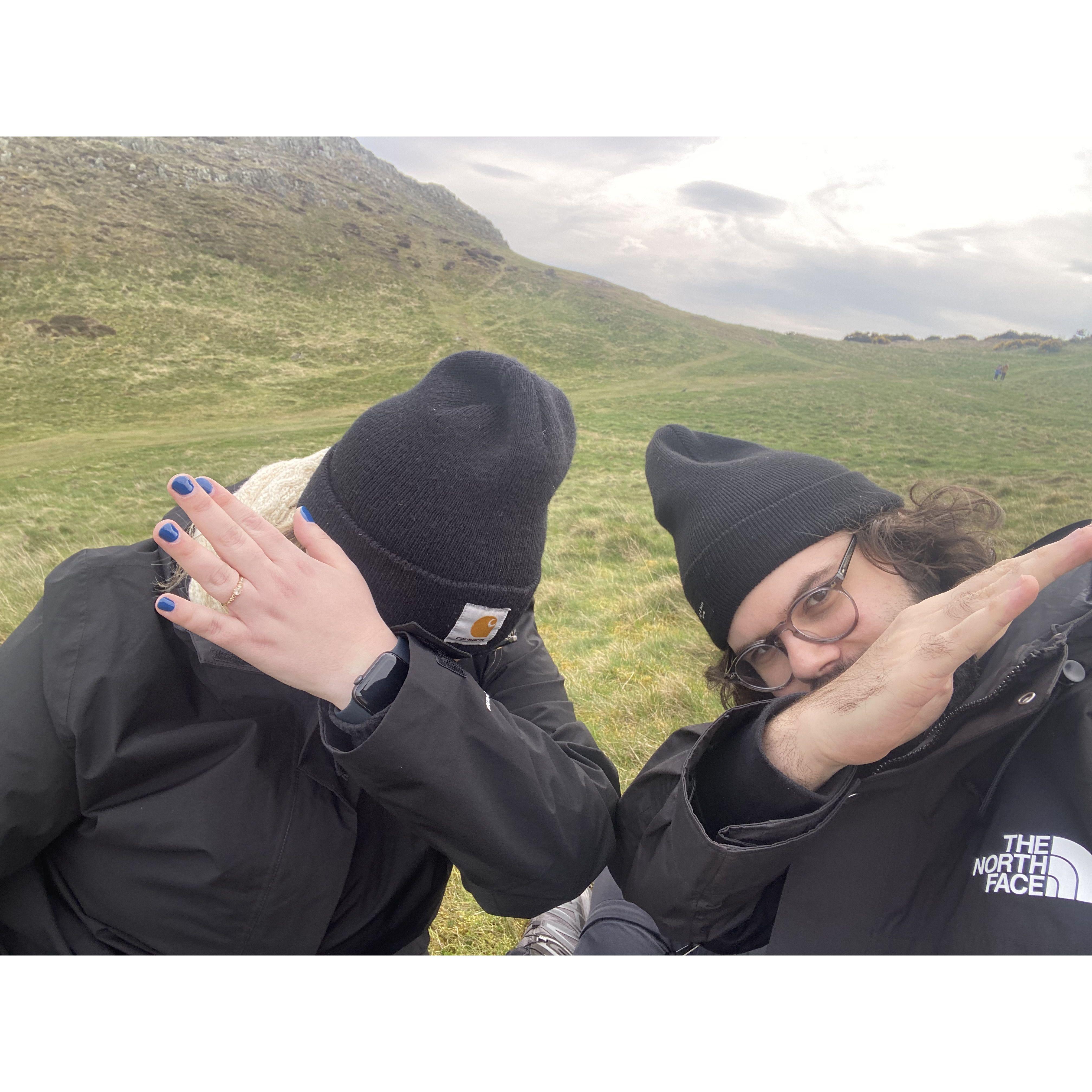 A celebratory dab after getting engaged.