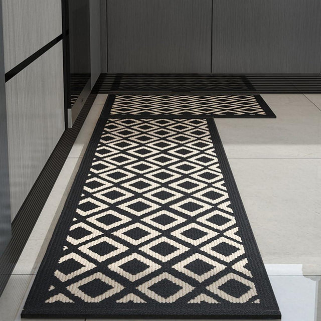 GIB Kitchen Rugs Mats for Floor Set of 2, Non Slip/Skid Kitchen Runner Rugs, Super Absorbent Machine Washable Soft Standing Mats for Kitchen Decor, Laundry Sink, Black Cream Diamond