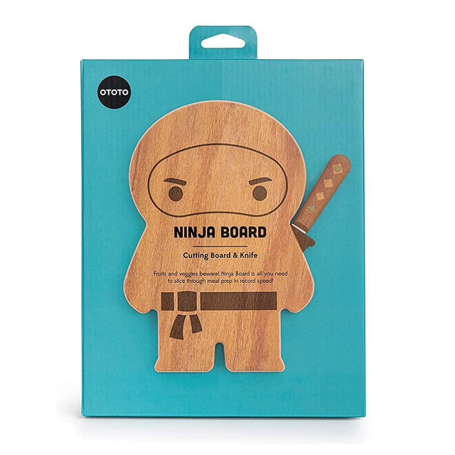 NEW!!! OTOTO - Ninja Board - Small Wood Cutting Board and Knife Set - Kitchen Gift for Chopping Fruits and Vegetables; Board made of Wood and Knife of Stainless Steel; Dimensions - 10 x 7 x 0.6 inch