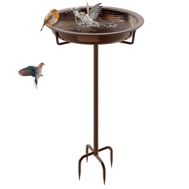 KHayRovies Metal Bird Bath for Outside, 36.2" Height Birdbath Bowl Standing Bird Feeders for Outdoors with 4 Prongs Base Stake, Freestanding Birdfeeders for Garden Yard Lawn Decor (Brown)