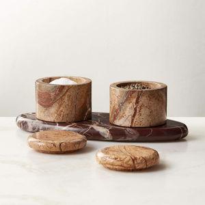 CB2 Zetes Tan and Red Marble Salt Cellars, Set of 3