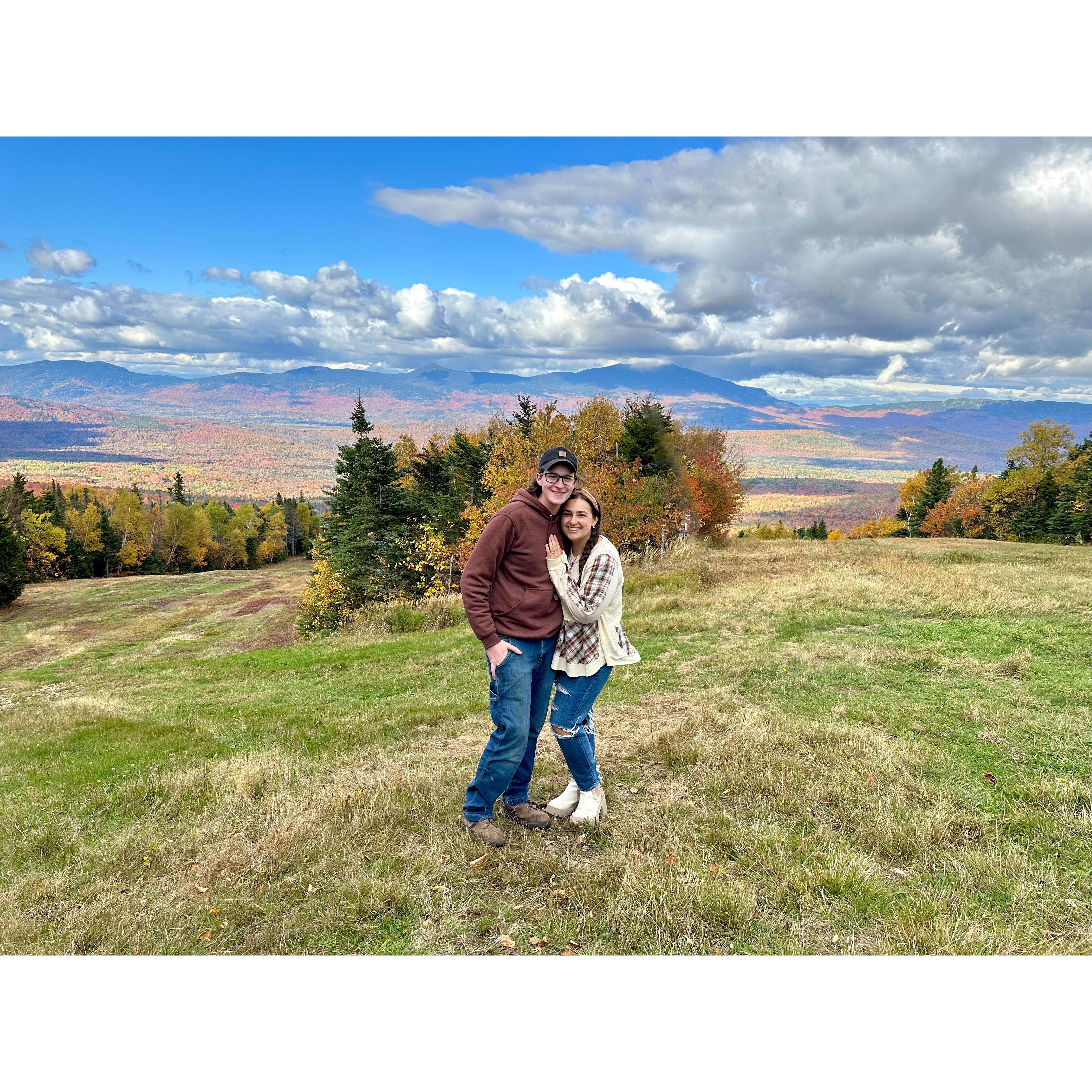 At the top of Sugarloaf Mountain in Carrabassett Valley, Maine during our trip to Maine