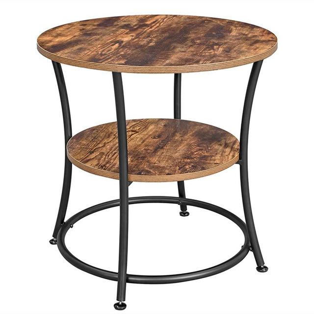 VASAGLE DAINTREE Side Table, Round End Table with 2 Shelves, Living Room, Bedroom, Easy Assembly, Metal, Industrial Design, Rustic Brown ULET56BX