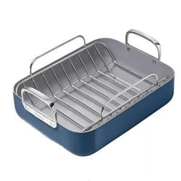 Caraway Roasting Pan - 16x13” Roasting Pan with Rack - Non-Stick Ceramic Coated - Non Toxic, PTFE & PFOA Free - Oven Safe & Compatible with All Stovetops - Gray