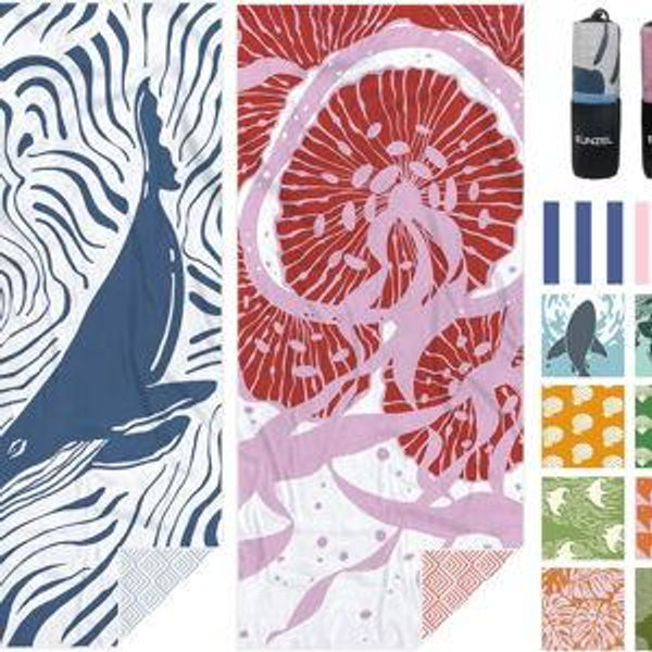 Eunzel 2 Pack Microfiber Beach Towel, Quick Dry Travel Towel Large Sand Free Towel for Beach, Camping, Swim Pool, Gym, Sports& Yoga 71"x32", Whale& Jellyfish
