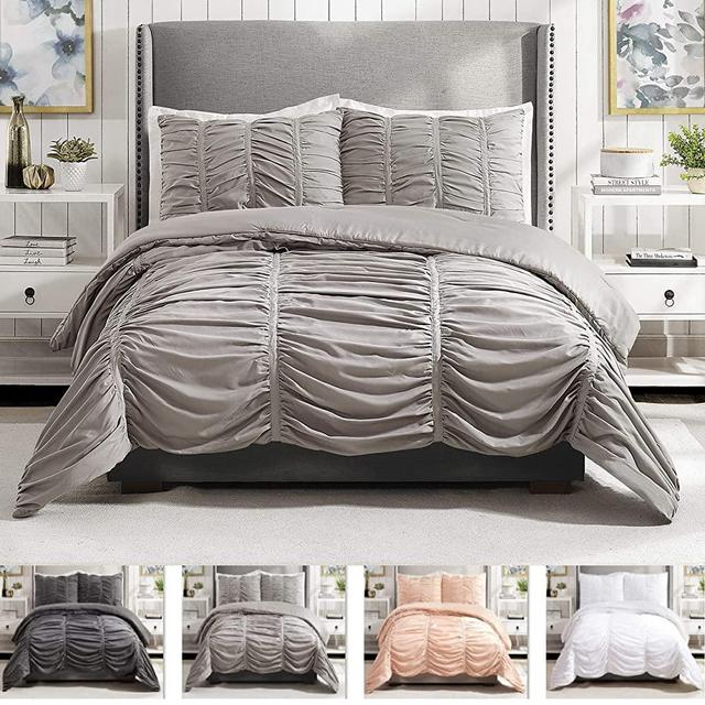 Modern Heirloom Collection Emily Texture Comforter Set, Full Queen, Light Gray