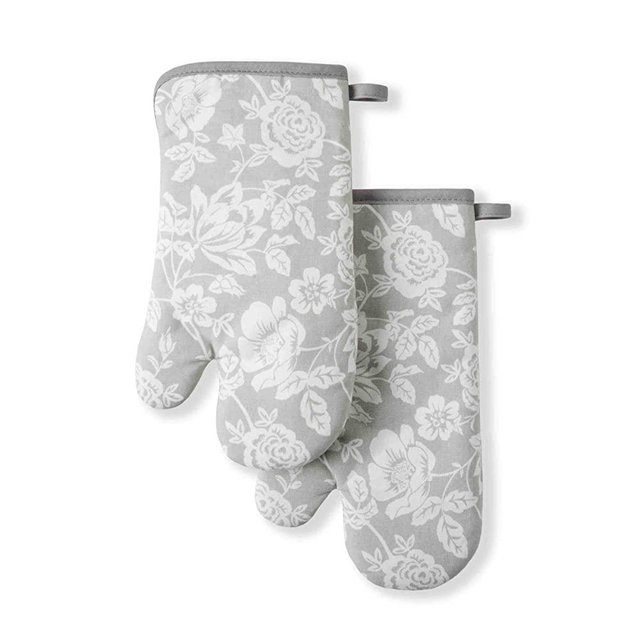 MARTHA STEWART Printed Oven Mitt Set, 7"x13", Floral Vine