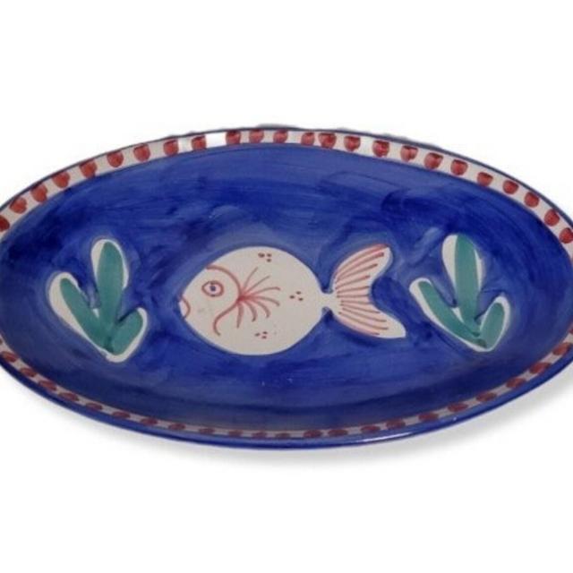 Vintage Vietri Italy Oval Plate Solimene Campagna Fish Pesce Ceramic Dish Terracotta Handmade