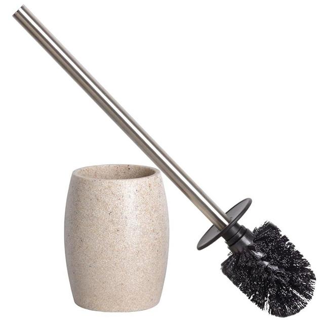 Clasin Home Toilet Bowl Brush and Holder with Stainless Steel Long Handle, Toilet Scrubber Brush with Durable Base, 360° Deep Cleaning Bristles for Bathroom, Compact Set for Small Space (Beige)