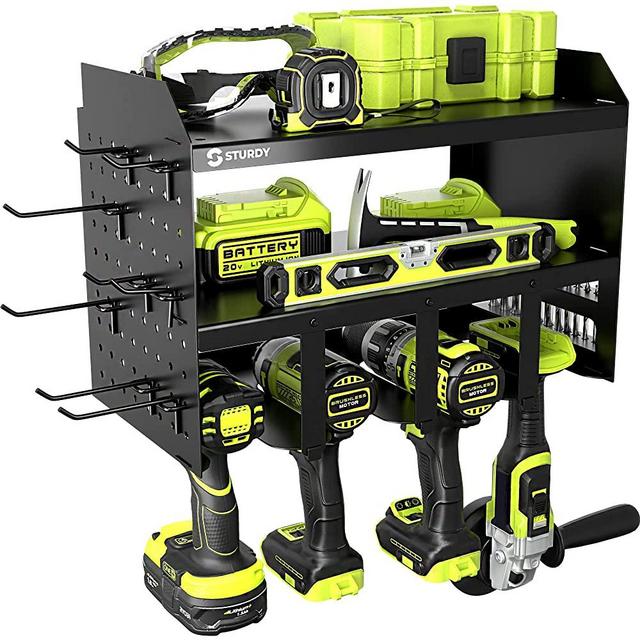 STURDY Power Tool Organizer Wall Mount - Heavy Duty Garage Organizer - Drill Holder - Tool Storage Rack for Handheld and Power Tools - Drill Storage Rack for Garage Organization