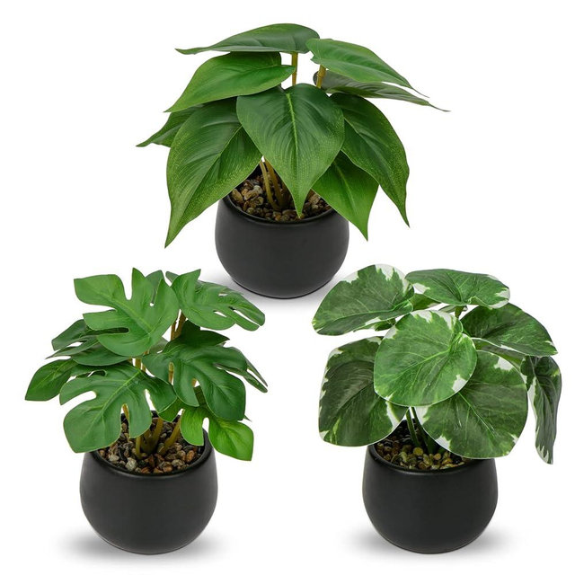 Briful 3PCS Fake Plants Potted Artificial Plants Mini Faux Plants in Black Ceramic Pots Greenery Décor for Home Office Table Room Farmhouse Indoor Decoration