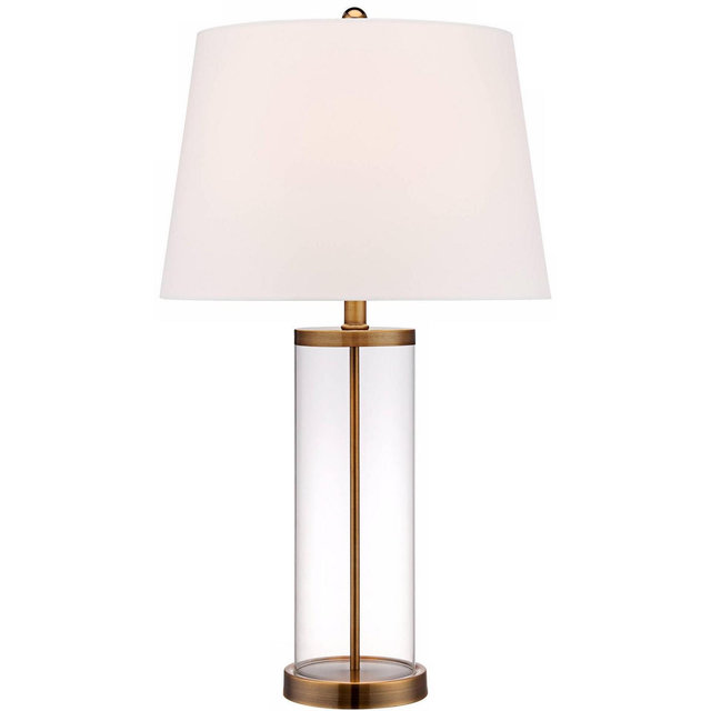 360 Lighting Coastal Table Lamp 26" High Glass Cylinder Gold Fillable White Drum Shade for Living Room Family Bedroom Bedside Nightstand
