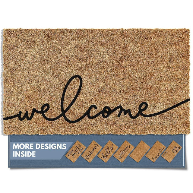 Barnyard Designs Doormat Welcome Mat for Outdoors, Large Front Door Entrance Mat, Brown (Cursive Welcome, 30x17)