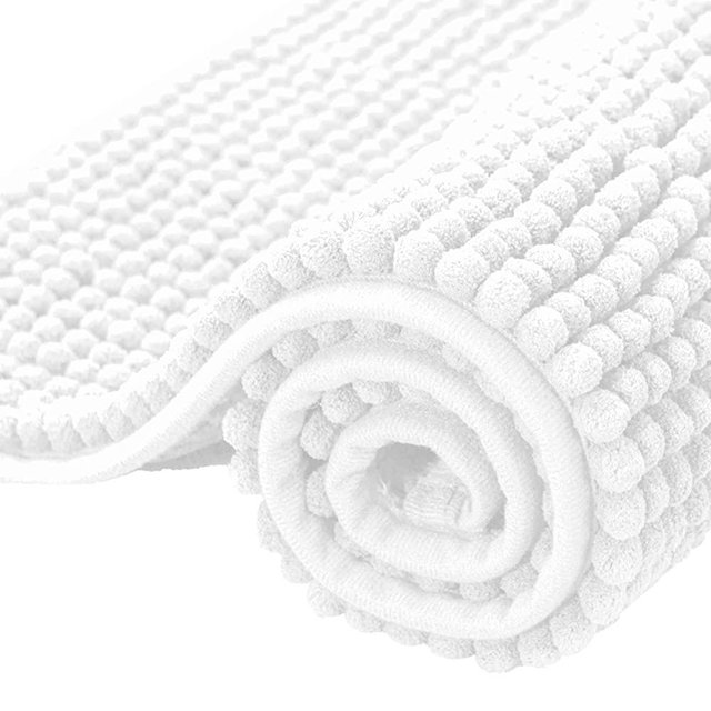 subrtex Bathroom Rugs Chenille Bath Rug Soft Short Plush Bath Mat Soft Shower Mat Water Absorbent Shower Mat Quick Dry Machine Washable(White,20" x 32")