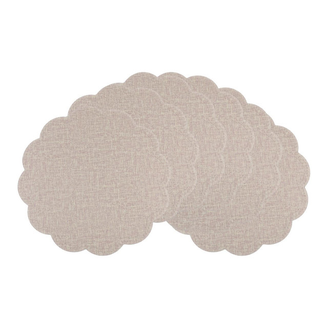 REGALWOVEN PU Heat Resistant Wipeable Placemats 15" x 15" 6 Pcs Beige