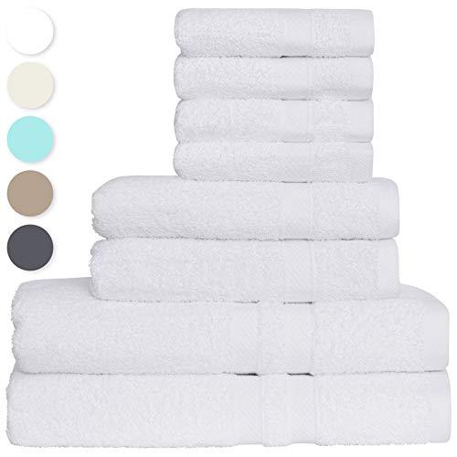GREEN LIFESTYLE 8 Piece Towel Set (2 Bath- 2 Hand- 4 Wash) White