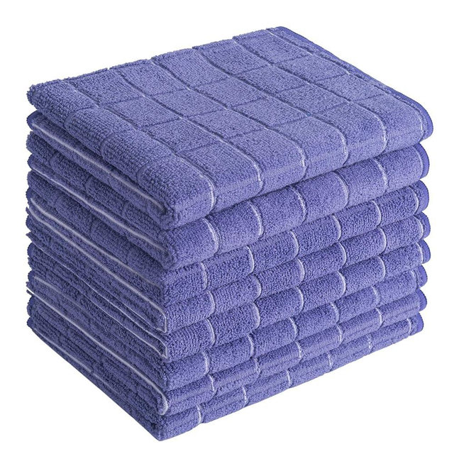 Microfiber Dish Towels - Soft, Super Absorbent and Lint Free Kitchen Towels - 8 Pack (Lattice Designed Purple Colors) - 26 x 18 Inch