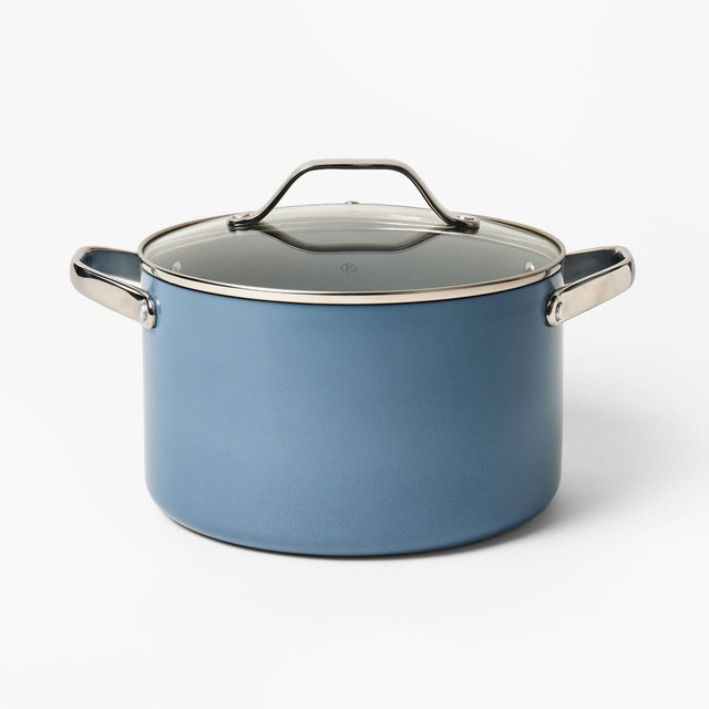 6qt Nonstick Ceramic Coated Aluminum Stock Pot Blue - Figmint™