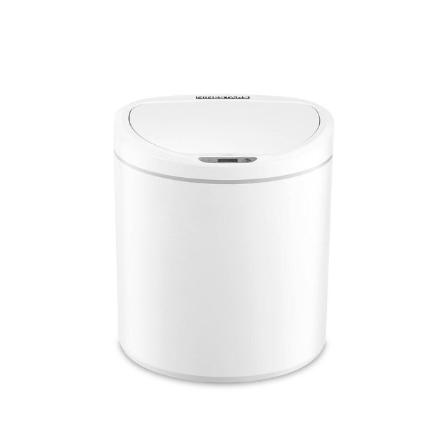 Nine Stars 8 L/2.1gal Motion Sensor Trash Can White: Plastic, Indoor, Battery Operated, Small Bathroom Bin