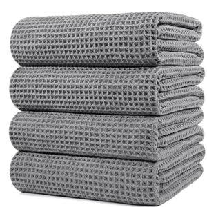 POLYTE 430 GSM Microfiber Oversize Quick Dry Lint Free Bath Towel, 60 x 30 in, 4 Pack (Waffle Weave)