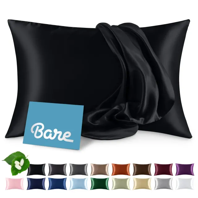 1 Pc 100% Mulberry Silk, 19 Momme, King - Zipper, Black Pillowcase - Bare Home