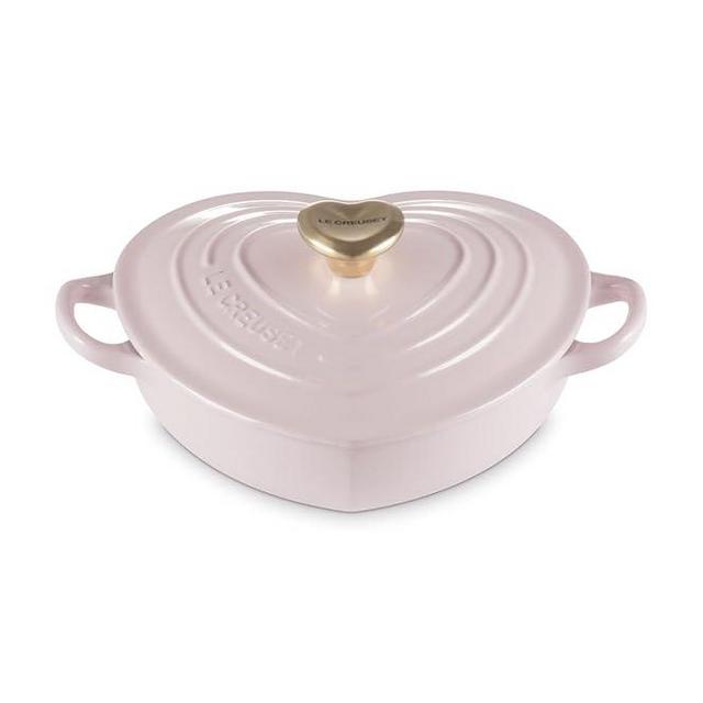Le Creuset Enameled Cast Iron Traditional Shallow Heart Cocotte, 1.25 Qt., Shallot Light Gold Heart Knob