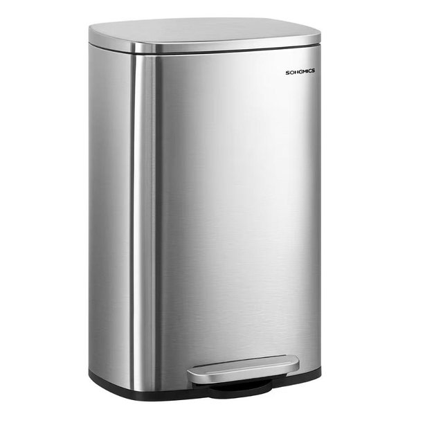 SONGMICS 13 Gallon (50 L) Trash Can, Stainless Steel Kitchen Garbage Can, Recycling or Waste Bin, Soft Close, Step-On Pedal, Removable Inner Bucket, Silver ULTB050E01