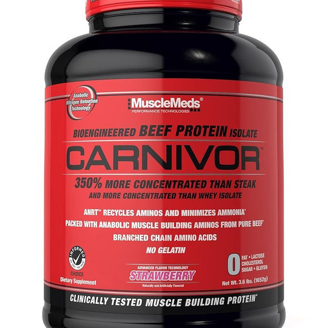 MuscleMeds Carnivor Beef Protein Isolate, 0 Lactose, 0 Sugar, 0 Fat, Halal Certified, Strawberry, 3.9lb, 56 Servings, 3.9lb