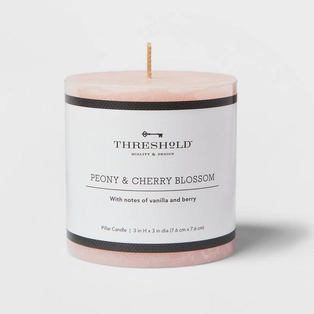 3" x 3" Pillar Cozy Peony and Cherry Blossom Pink - Threshold™