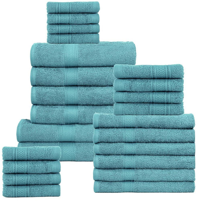 HILLFAIR 24 Piece Bath Towels Set for Bathroom- 100% Cotton 24 PC Bulk Pack Hotel Spa Towel Set- 2 XXL Oversized Big Towels, 4 Bath Towels, 6 Hand Towels, 4 Fingertip Towels, 8 Washcloths: Turquoise