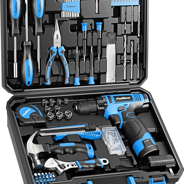 PULITUO Tool Set, 149-Piece Home Drill Set with Blue 12V Cordless Drill, Tool Box, Hand Tool Kits for Women & Men and DIY Enthusiasts, for Home Improvement