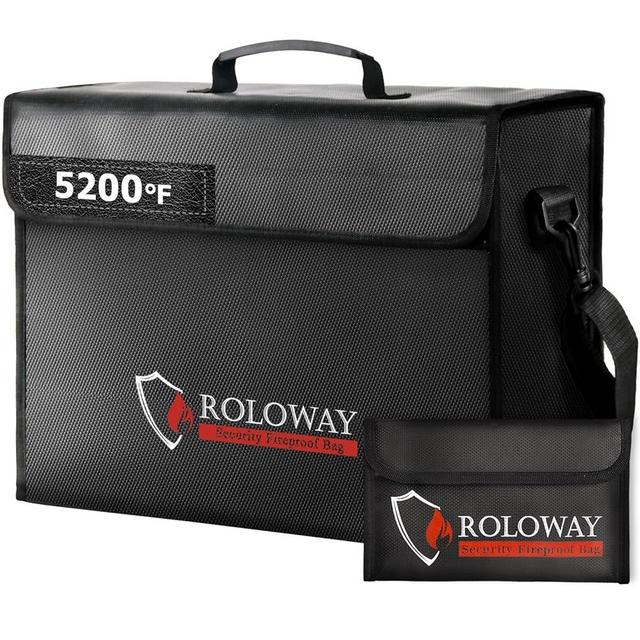 ROLOWAY Large Fireproof Bag, Fireproof Document Bags, Fireproof Money Bag, Water Resistant Fireproof Safe Bag