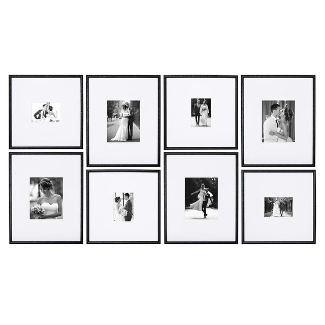 Camden Reed Arcadia Gallery Wall Frame Set, 16x20 and 16x16 Inch Matted Frames, 8x10 and 5x7 Inch Display, Black, 8 Piece