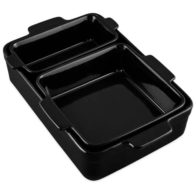 Best Choice Products Ceramic Bakeware Set of 3 Casserole, Loaf, and Square Dishes w/ Handles - Black Licorice