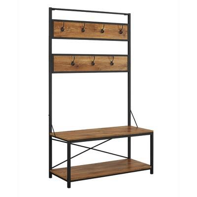 72" Industrial Metal and Wood Hall Tree - Barnwood - Saracina Home