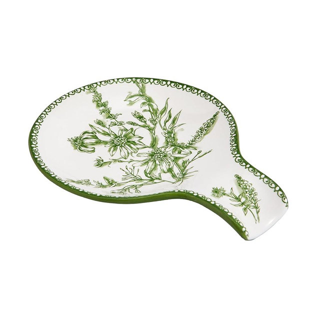 Bico Green Garden Toile De Jouy Spoon Rest for Stove Top, Ceramic Spoon Holder for Kitchen Counter, Easy to Clean Coffee Spoon Rest Dishwasher Safe, Kitchen Cooking Utensil Rest for Ladles Spatula