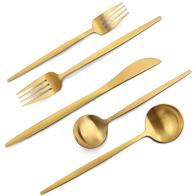 Matte Gold Silverware Set, VANVRO 60-Piece Stainless Steel Flatware Set, Satin Finish tableware Cutlery Set, Service for 12, Home and Restaurant, Dishwasher Safe