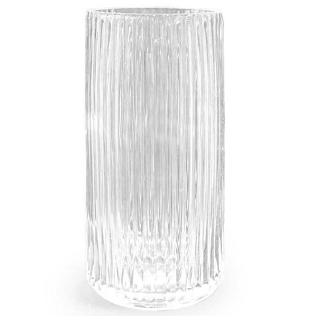Muyan 9.8" Flower Vase for Decor Ribbed Glass Vase Modern for Centerpieces Desktop Home Office Dining Living Room Wedding (Clear)