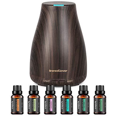 InnoGear Upgraded 150ml Aromatherapy Diffuser with 6 Bottles 100% Pure Essential Oils, Gift Set Aroma Cool Mist Humidifier with 7 Color LED Lights Changing for Home Office Bedroom Room