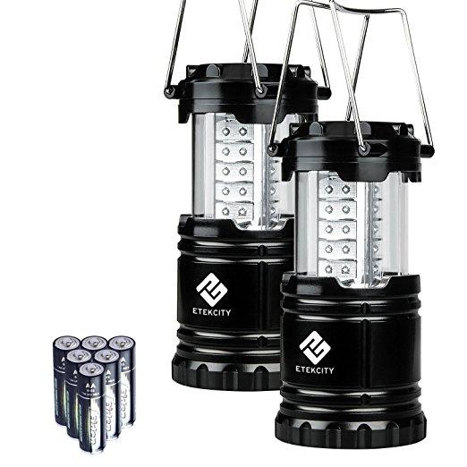 Etekcity 2 Pack Portable Outdoor LED Camping Lantern with 6 AA Batteries (Black, Collapsible)