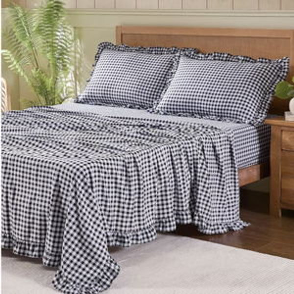 Gingham Queen Sheet Set - Black
